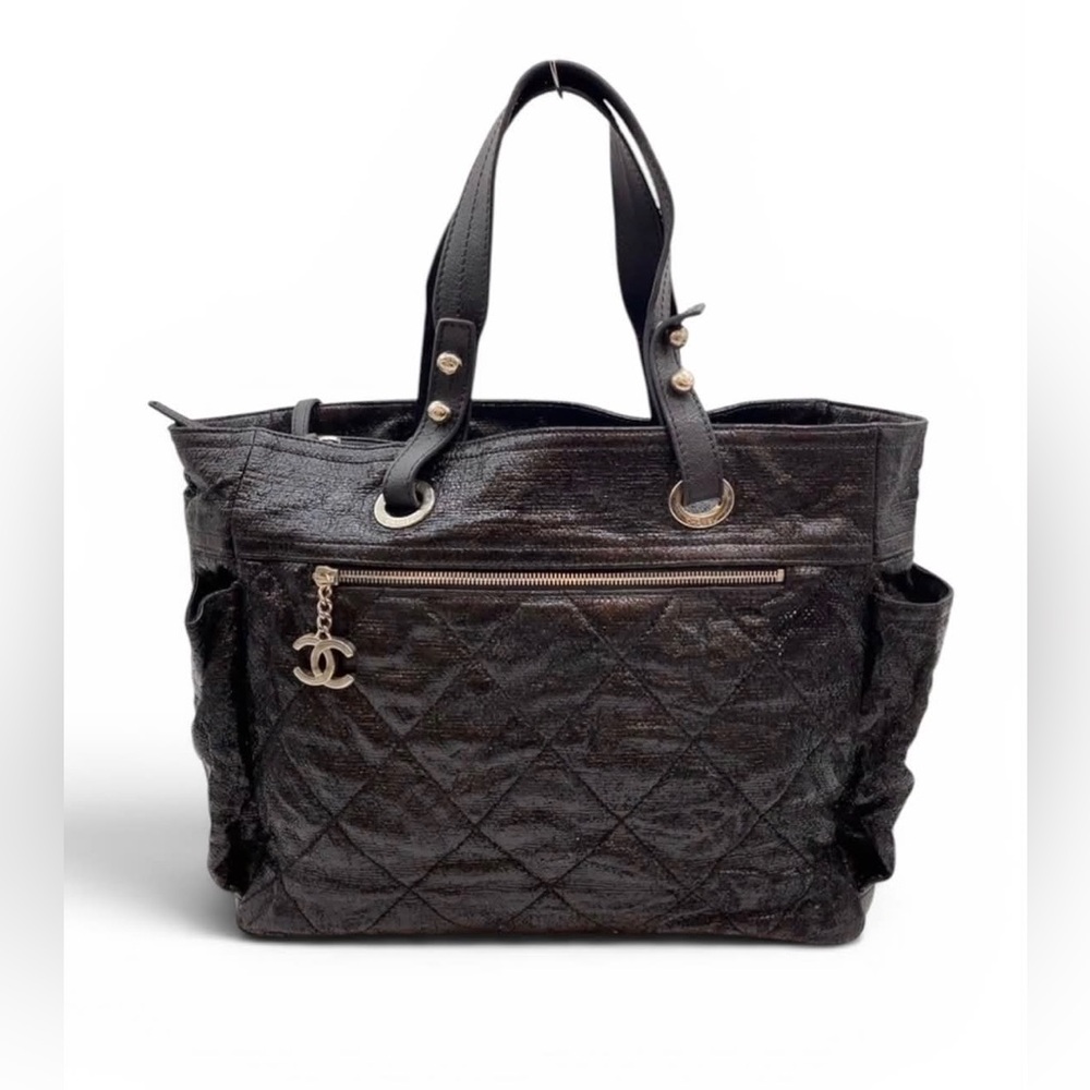 Chanel Paris Biarritz Matelasse Leather Black Tote Bag W/Pouch - Picture 4 of 16